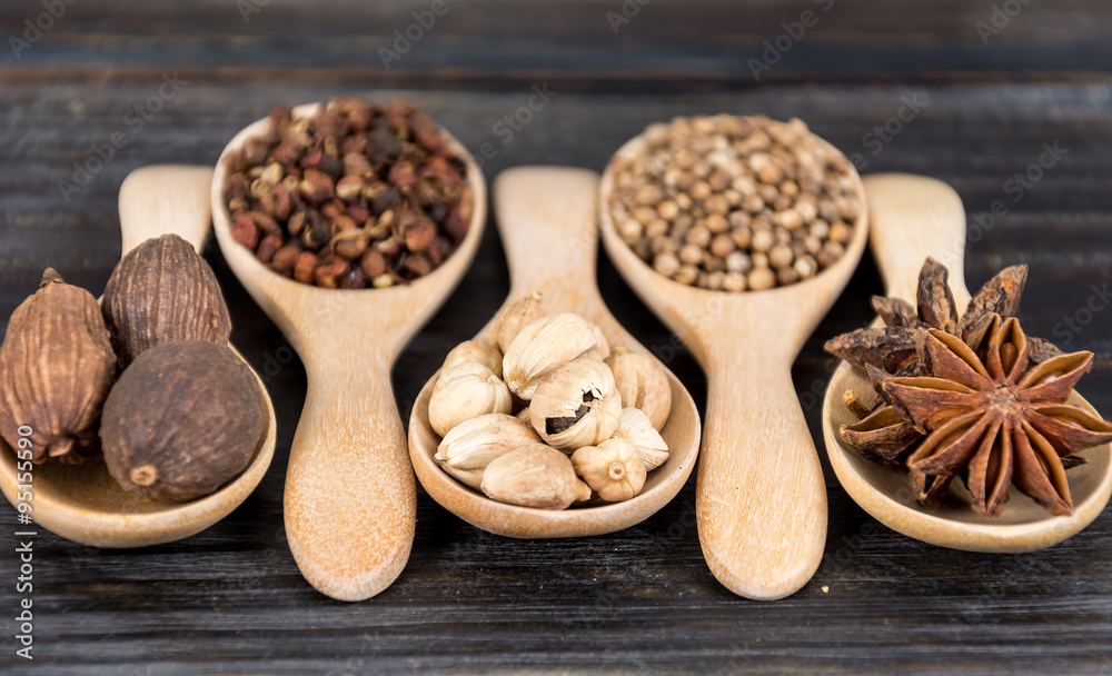 Fototapeta premium Spices and herbs in bowls.