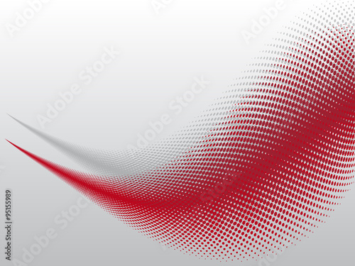 Abstract red halftone effect wave on silver background