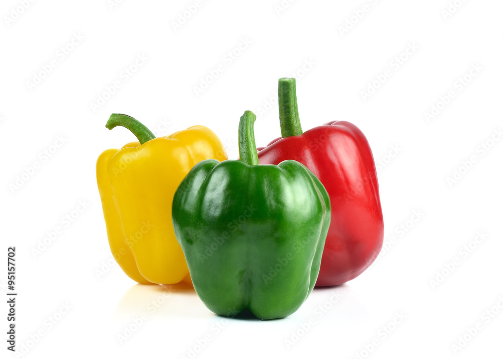 three bell peppers isolated on white background three bell peppers isolated on white background