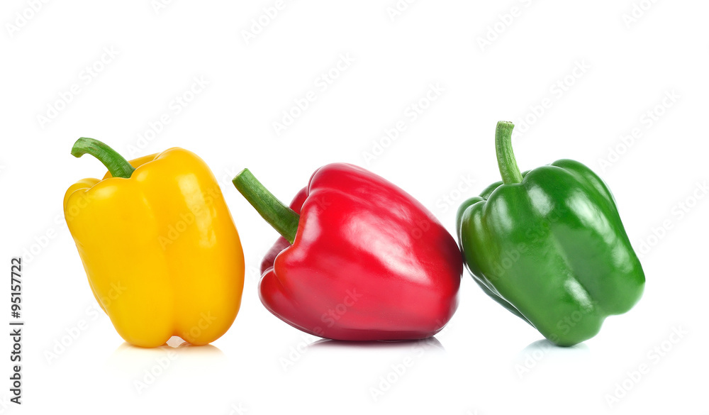 three bell peppers isolated on white background