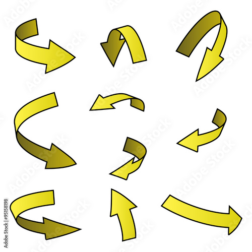 yellow Arrow symbol, curved icon business concept set . Vector illustration isolated on white background.