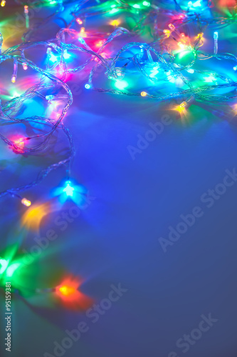 Christmas lights on dark blue background