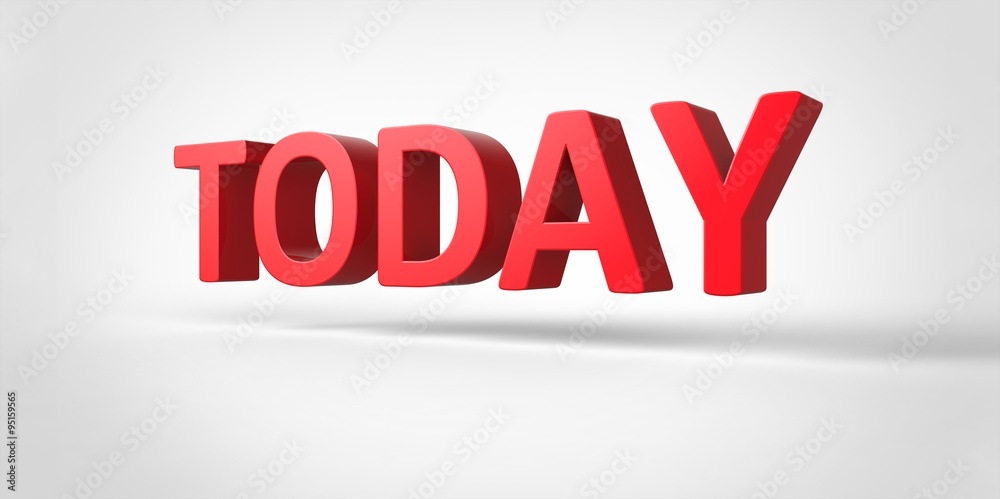 Today 3D red text Illustration word Render isolated on White grey gray Background