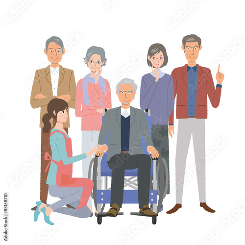 高齢者　介護　イラスト　家族
