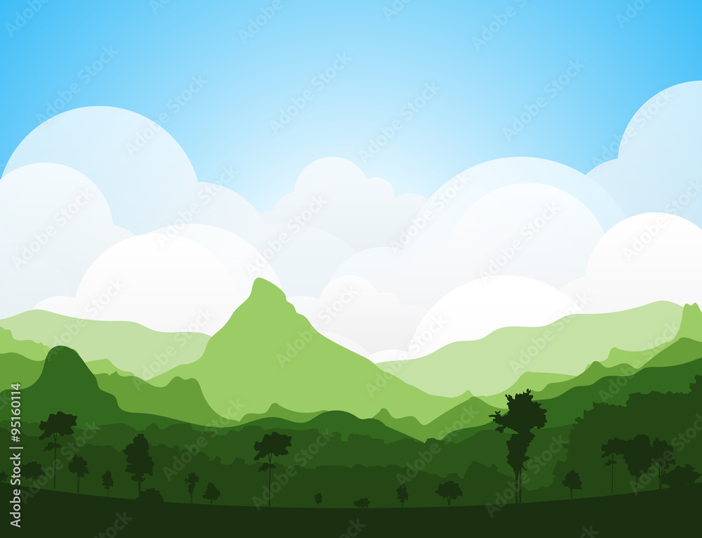 colorful silhouette summer landscape background for graphic design and website