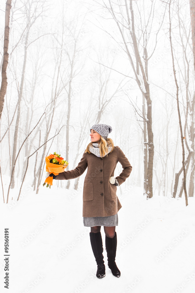 girl in winter forest  