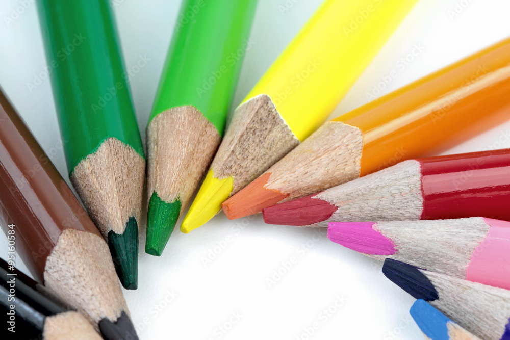 Color pencils on white background - macro image
