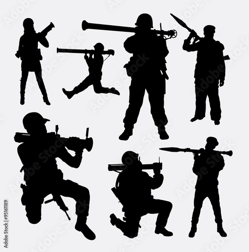 Bazooka army, military male and female silhouette. Good use for symbol, logo, web icon, mascot, game element, sticker, or any design you want. Easy to use. 
