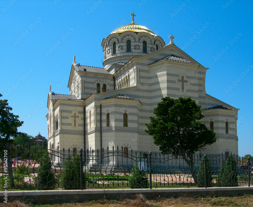View of Vladimir Cathedral in Tauric Chersonesos, Sevastopol, Crimea, Russia