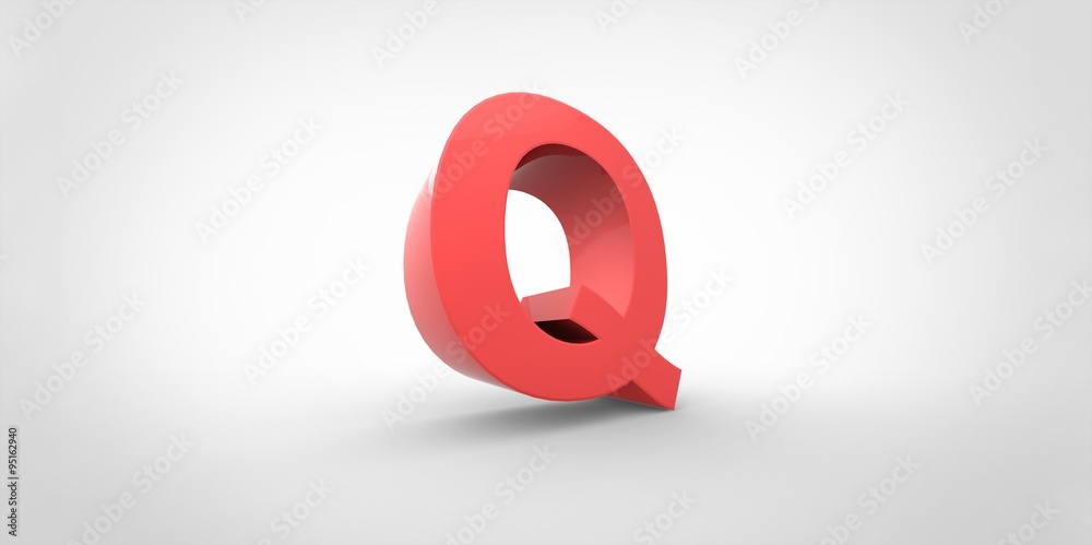 Q 3D font big red letter standing on white gray background Q 3D font big red letter standing on white gray background