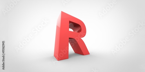 R 3D font big red letter standing on white gray background