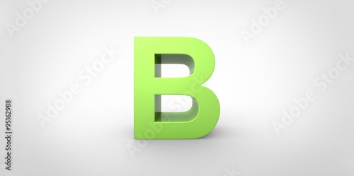 B 3D font big neon green letter standing on white gray background