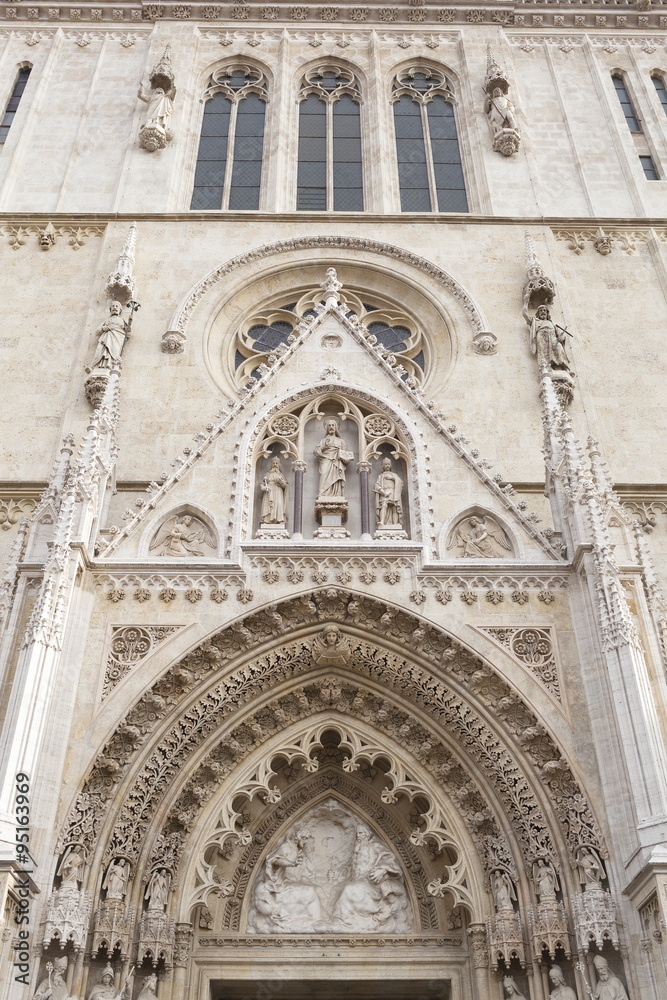 Main entrance to the Cathedral of Assumption of the Blessed Virgin Mary in Zagreb, Croatia