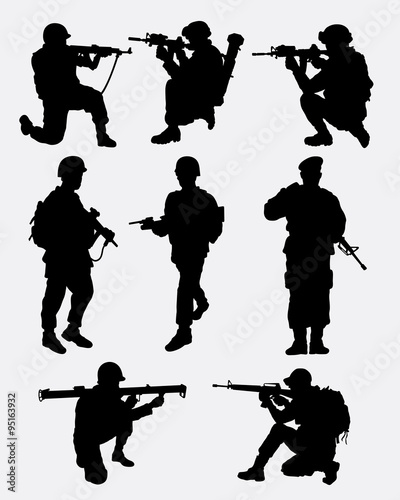 Army military training action silhouette. Good use for symbol, logo, web icon, mascot, game element, sticker, or any design you want. Easy to use. 
