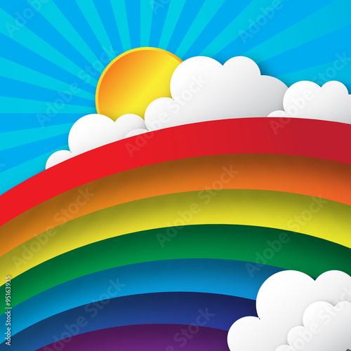 Abstract applique - paper rainbow. Stylized paper cutout clouds and rainbow..Vector illustration..