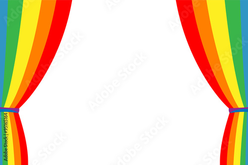 Rainbow curtain opened on a white background.
