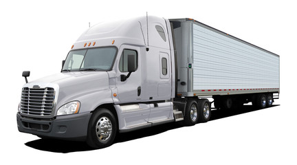 White truck freightliner columbia isolated on white background.