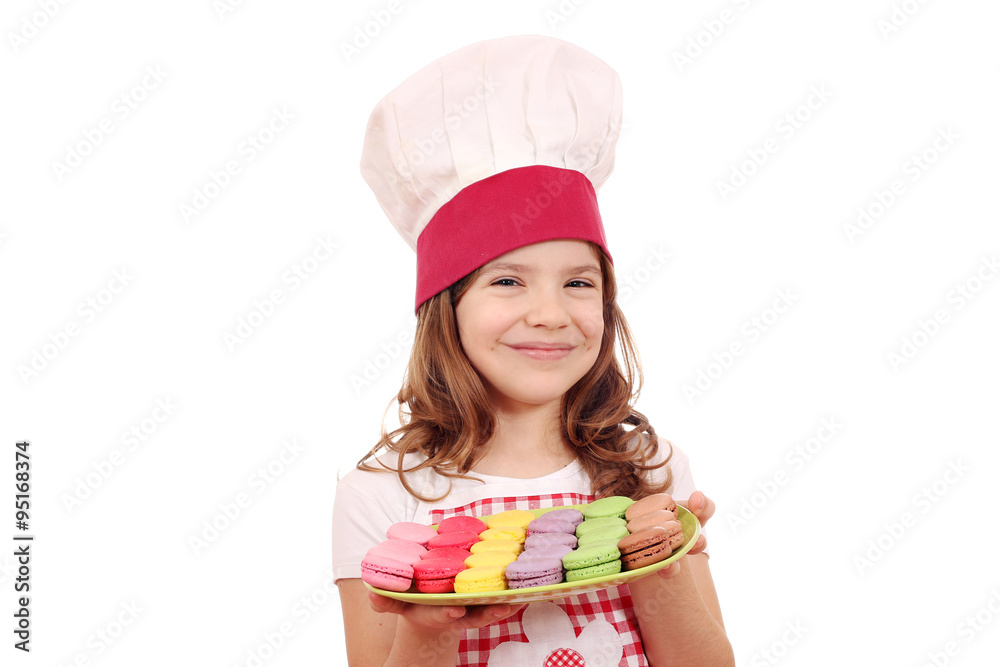 happy little girl cook with macaroons happy little girl cook with macaroons