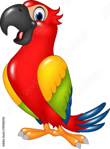 Naklejka na ścianę Kreskówki śmieszna papuga odizolowywająca na białym tle