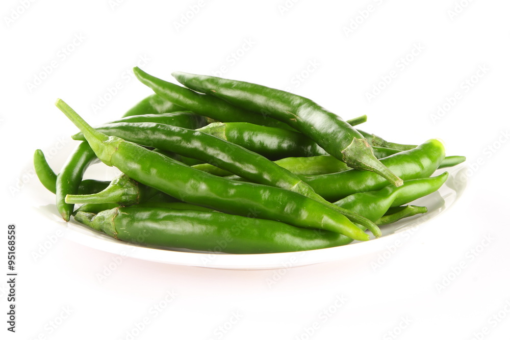 Plate of organic green chilies, Plate of organic green chilies,