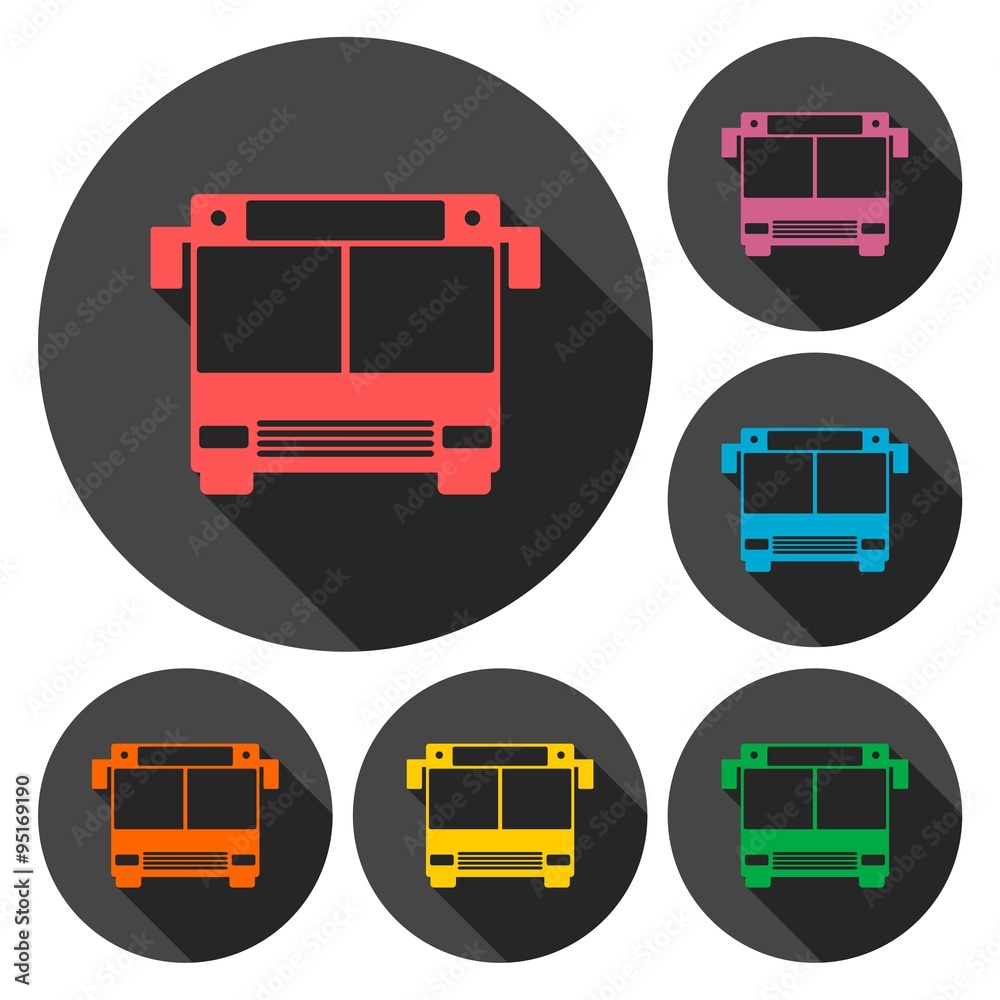 Bus icons set with long shadow Bus icons set with long shadow