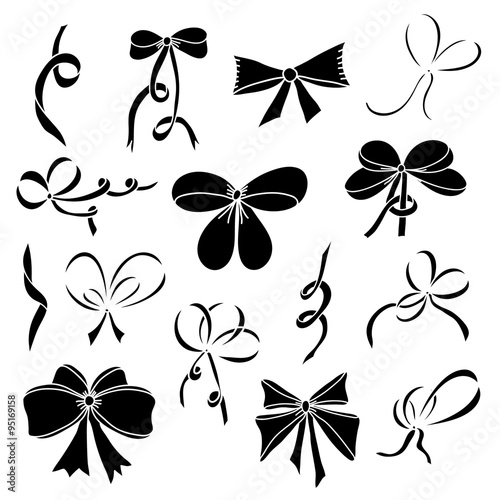 Set of silhouettes of bows and satin ribbons. Black. © poganka06