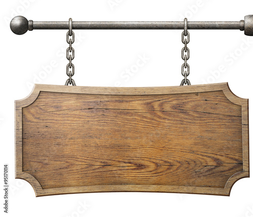 wood sign hanging on chain ...