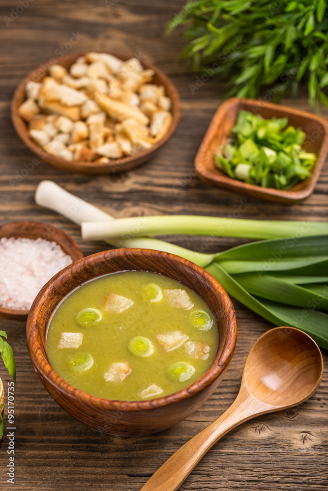 Leek soup in a bowl Leek soup in a bowl