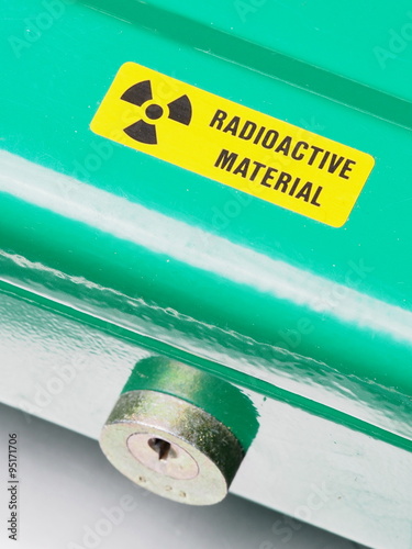 Box with warning sticker and lock containing radioactive materials, Melbourne 2015
