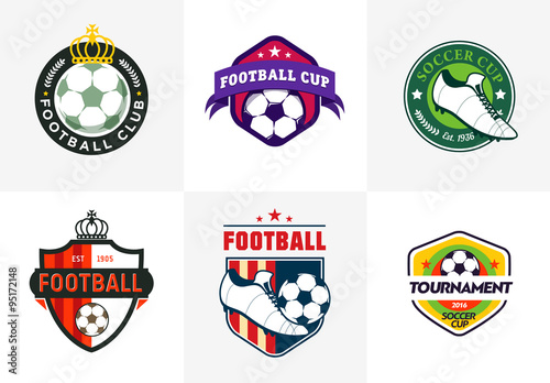 Set of vintage color football soccer championship logos