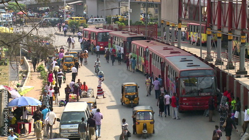 busy street in downtown lagos, nigeria photo