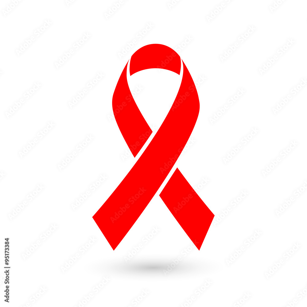 Stop AIDS - 1st December AIDS day template red ribbon on isolated background with shadow. Vector illustration EPS 10 - obrazy, fototapety, plakaty 