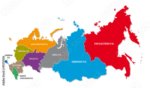 russia colorful federal district map