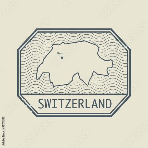 Stamp with the name and map of Switzerland