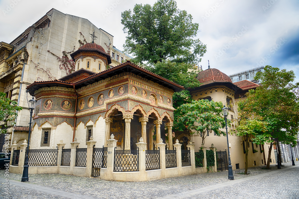 Stavropoleos monastery,St. Michael and Gabriel church in Bucharest,Romania.HDR image