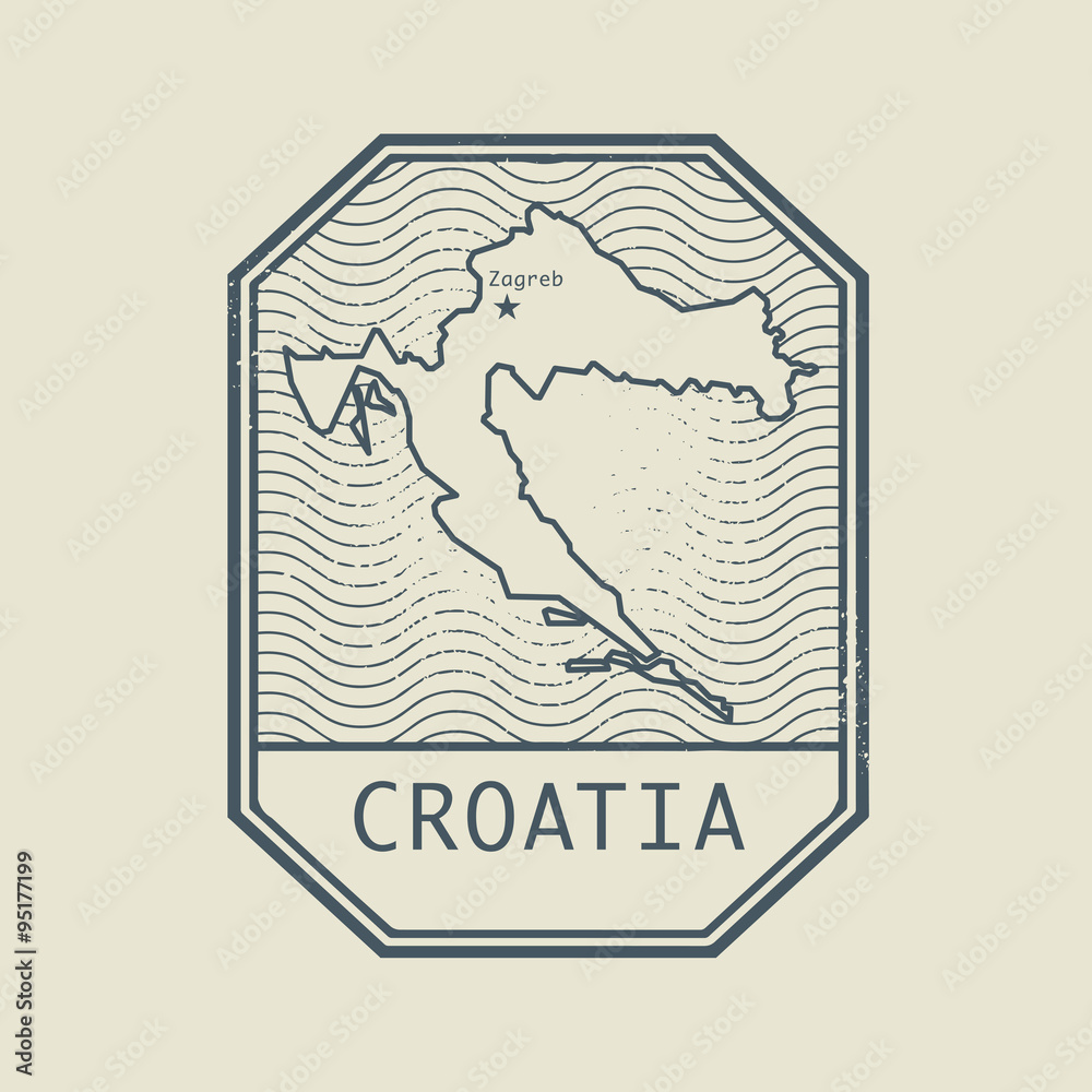 Stamp with the name and map of Croatia