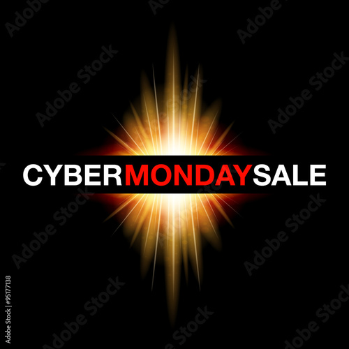 Cyber Monday Background with Sale Tag on Red. Vector