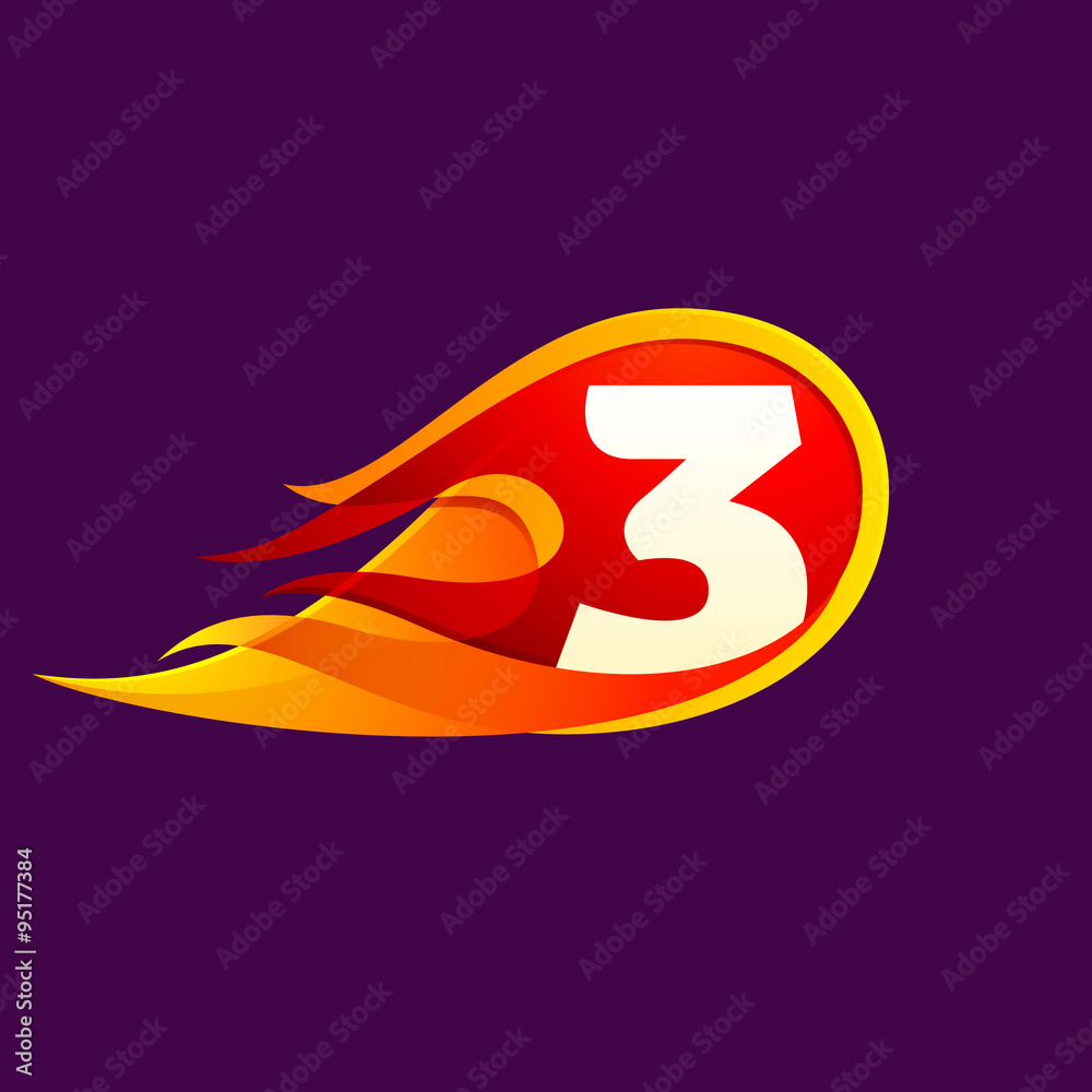 Number three with red fire flames. Number three with red fire flames.
