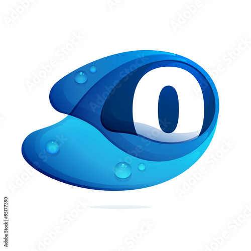 Number zero with blue water drops.