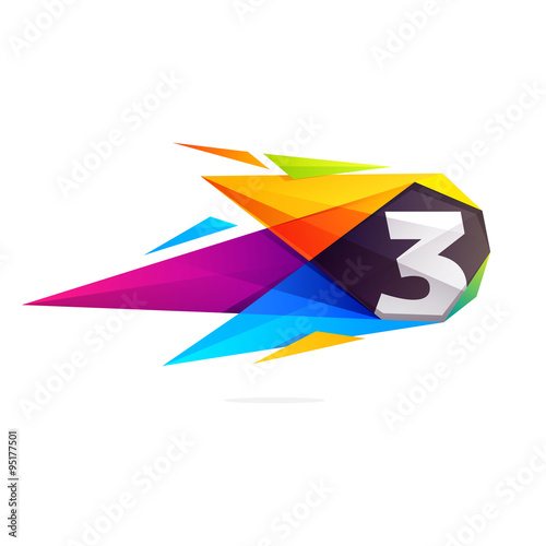 Number three with polygonal comet.