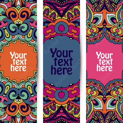 Festive colorful ornamental vector ethnic banner set