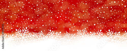 Abstract red snowflake background, panorama