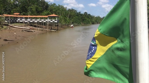 Brazil Waving Flag on Amazon River in Belem do Para, Brazil photo