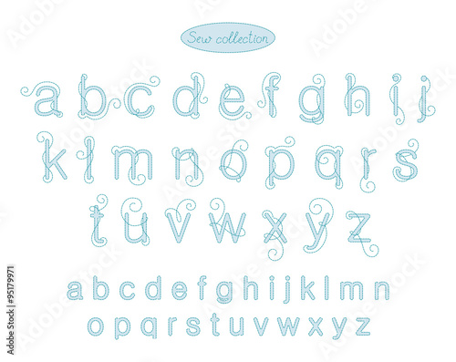 sew collection - aqua blue color embroidery letters