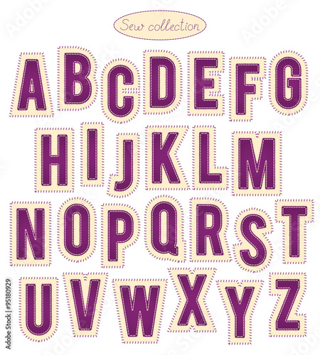 sew collection - hand made purple and yellow stitch letters