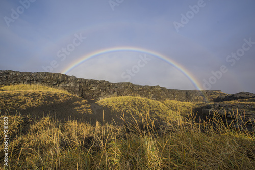 Rainbow Over cliffs in Iceland
