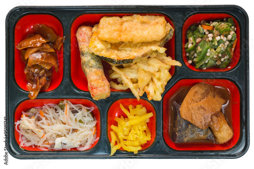 Japan Food set of onion fritter and other in a box isolated on w © nonchanon