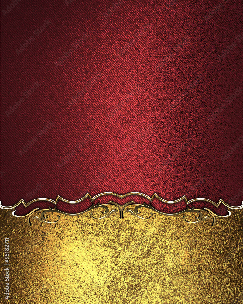 Gold nameplate for text with gold border on red texture. Template for