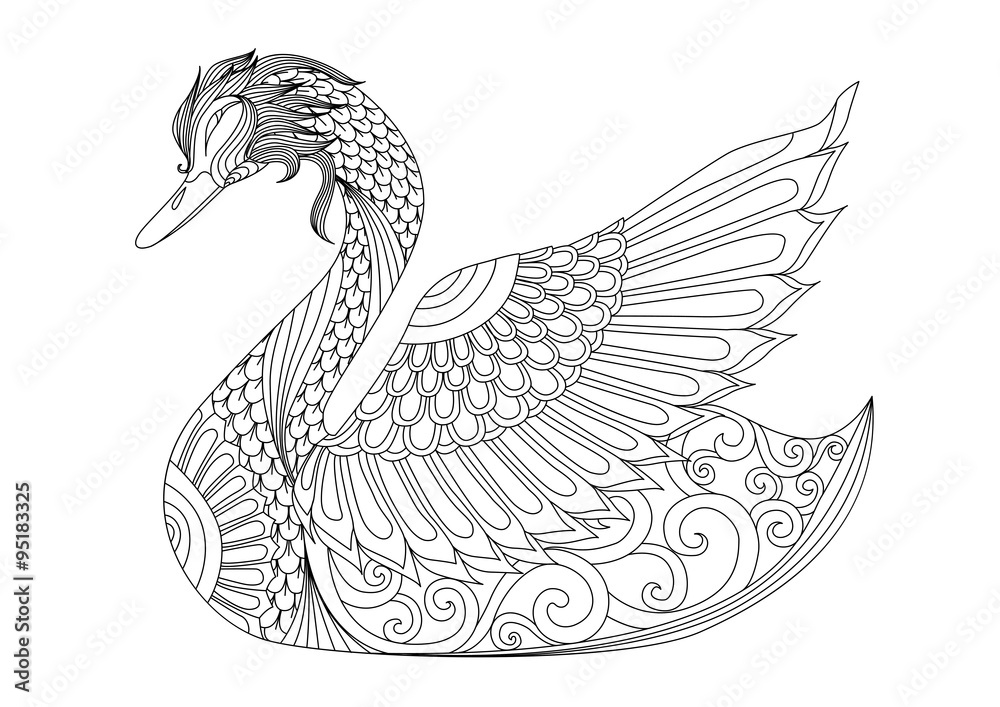 Obraz premium Drawing zentangle swan for coloring page, shirt design effect, logo, tattoo and decoration.