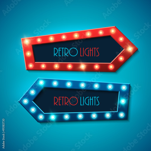 Retro banner with shining lights. Vector illustration.